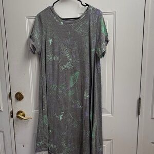 LuLaRoe Disney Carly Gray Midi Dress with Green Accents Tiana Dr Facilier